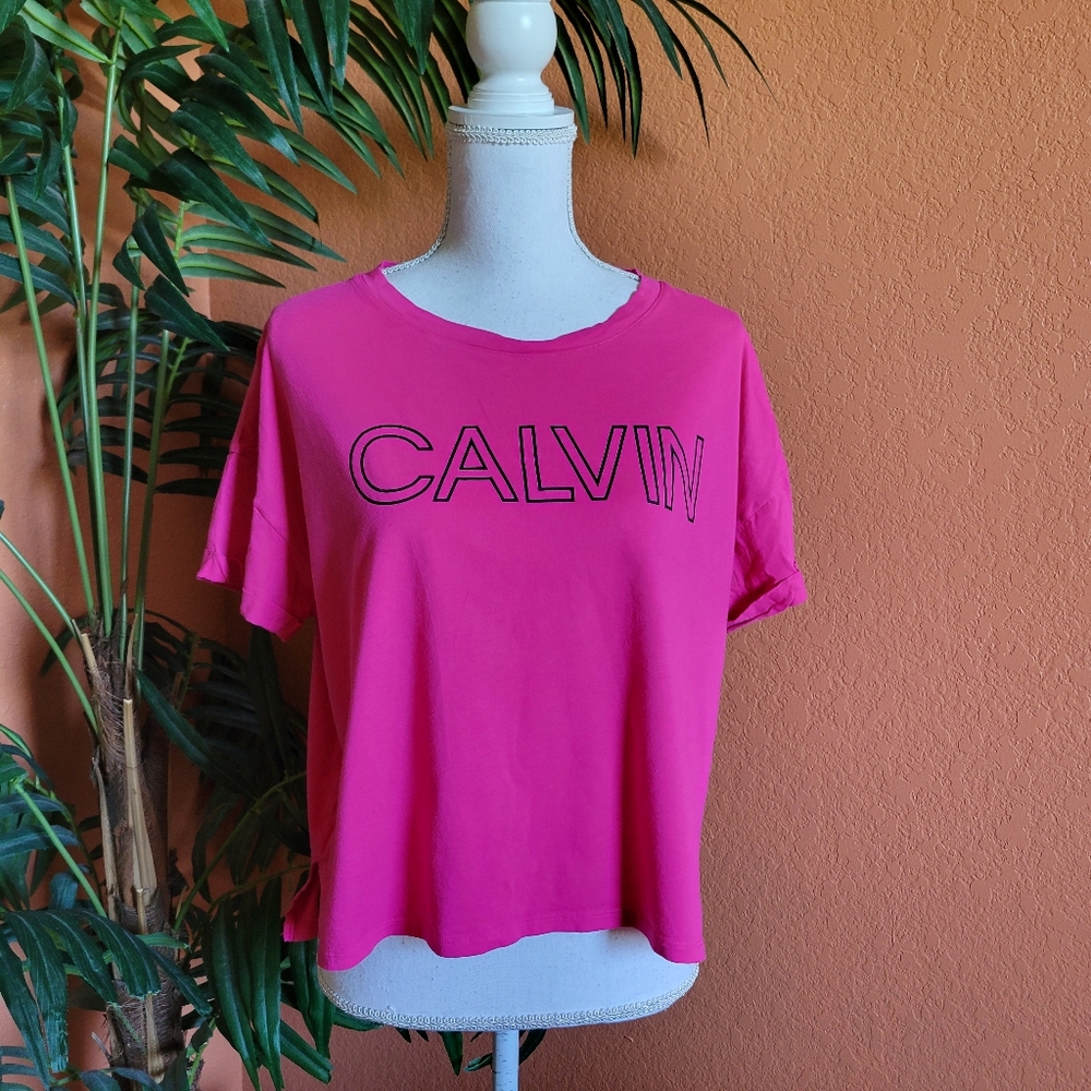 3/$25 Calvin Klein Performance CK Cropped Tee Shirt Pink Cotton XL Logo